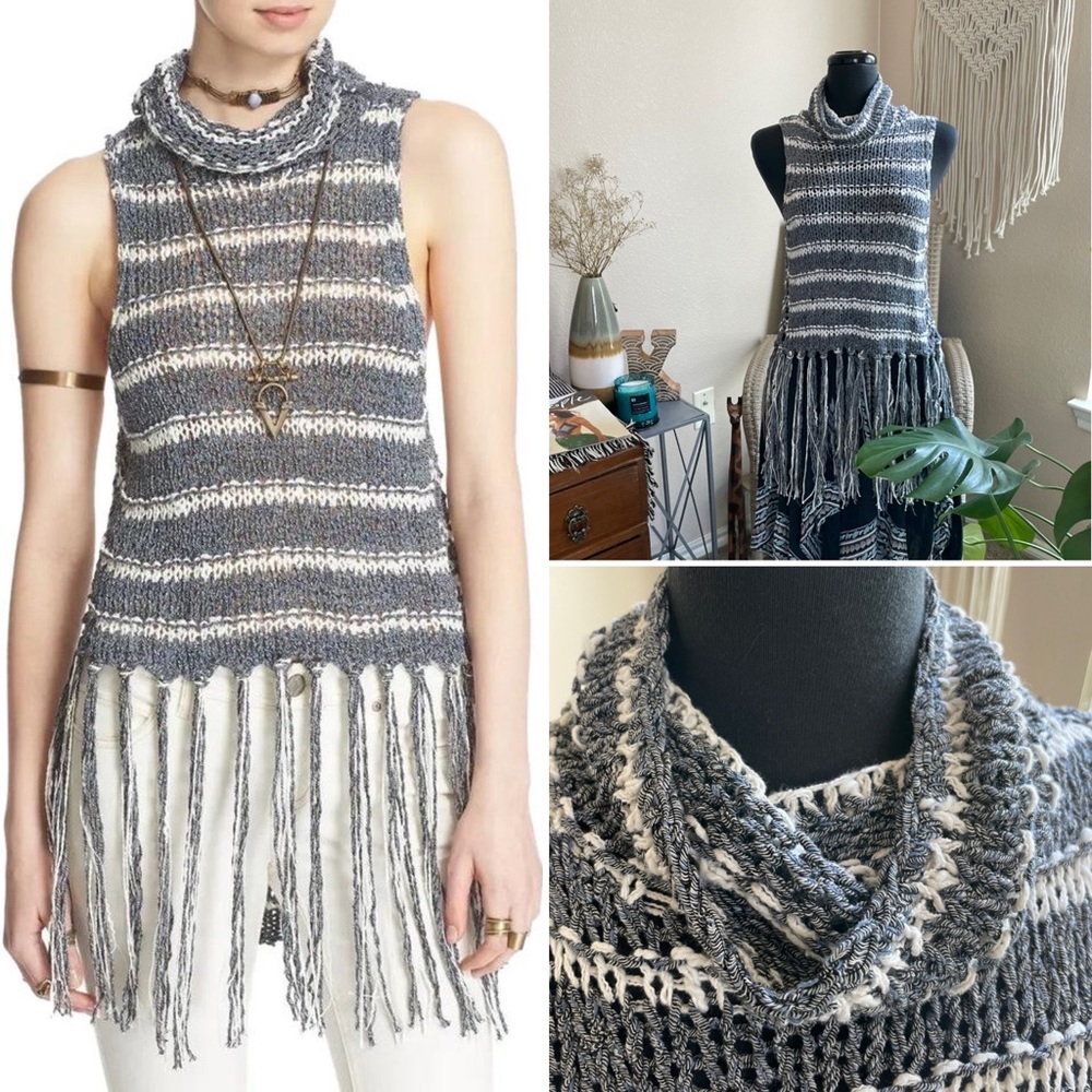 Free People Folksong Fringe Sweater Festival Boho Rodeo Ranch Farm